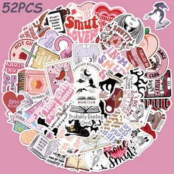 52pcs Bookish Smutty Reading Stickers Aesthetic Graffiti Decals For Laptop Luggage Skateboard Scrapbook Waterproof Stickers