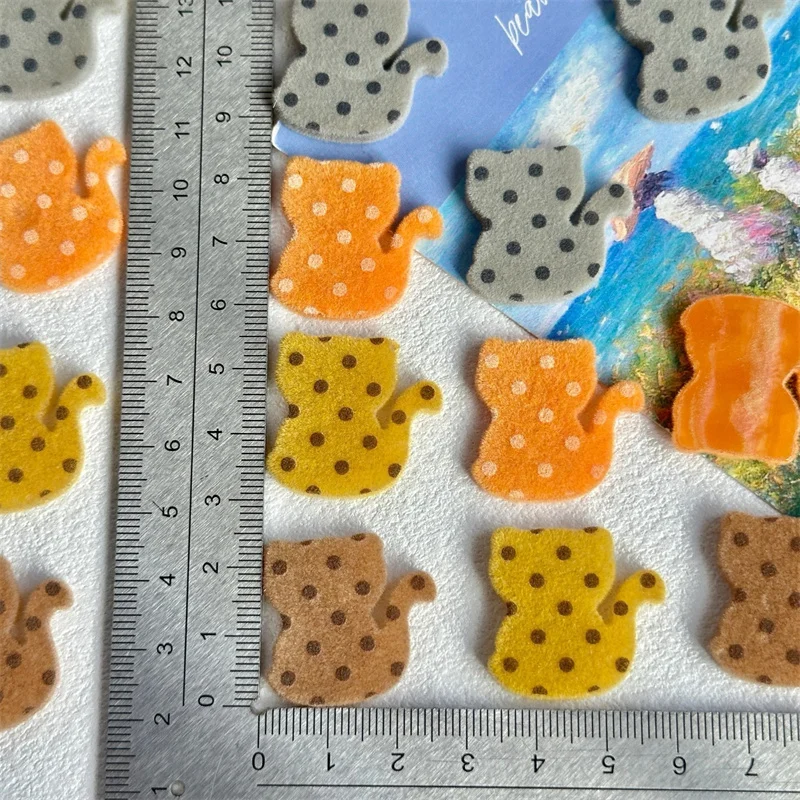 Winter style 40pcs/lot color Flocking dots pattern effect animal cartoon cats shape resin cabochon diy jewelry garment accessory