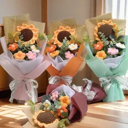 Artificial Flower Crochet Bouquet Handmade Anniversary Sunflower Daisy Bouquet Mothers Day Birthday Gift Eternal Flower