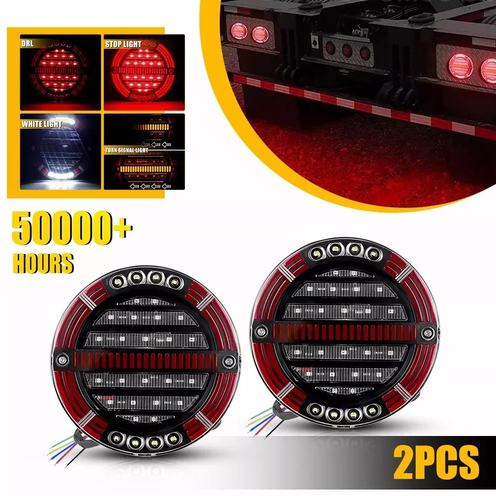 

5.3" Round LED Trailer Tail Rear Brake Reverse Light DRL Flow Turn Signal Lamp Truck Caravan Lorry Van RV Bus 4x4 Pickup 12V 24V
