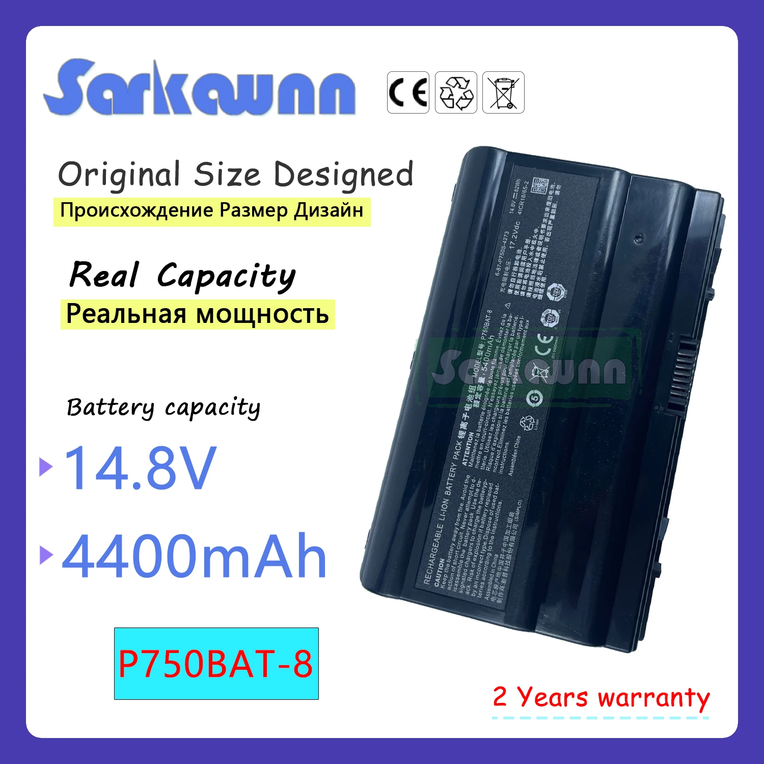 

SARKAWNN 14.8V 5400mah P750BAT-8 6-87-P750S-4271 Laptop Battery For Clevo P750 P750ZM P750S P751 P751ZM P751