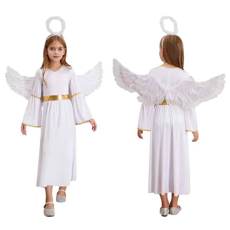 White Angel Costume for Girls Greek God Robe Princess Dress+Feather Wings Cosplay Set for Halloween Party Carnival Performance - Image 7