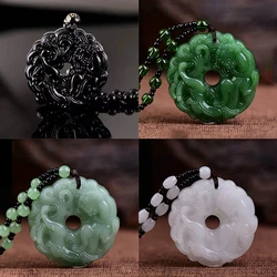 Collana con ciondolo in giada cava drago intagliato a mano in giada verde moda multicolore amuleto cinese donna Mans regalo di gioielli fortunati