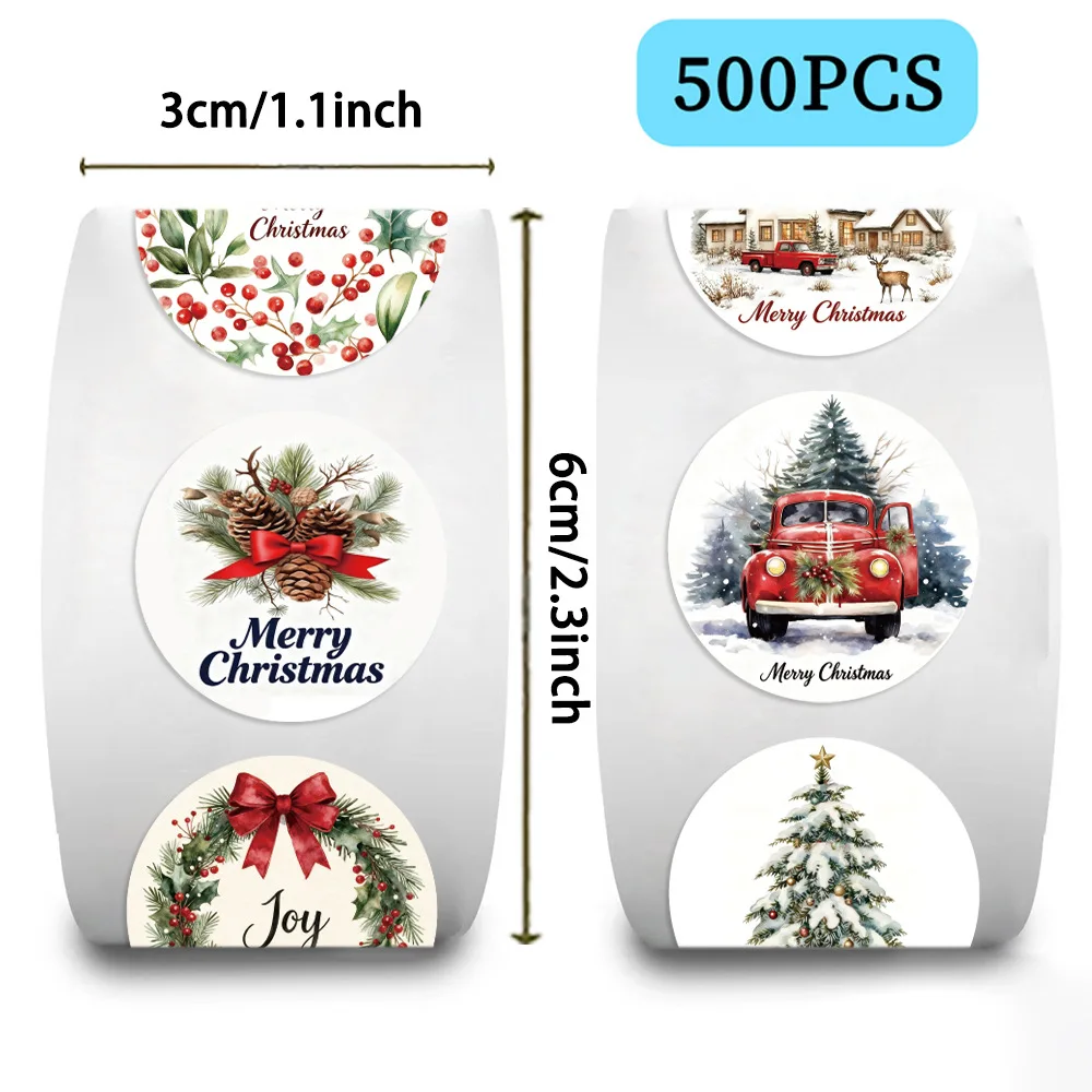 500pcs/Roll Merry Christmas Graffiti Sticker Cartoon Creative Decoration Stationery Box Refrigerator Thermos Cup Scooter Decal