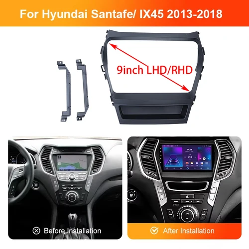 Imagen 2 del producto Fascia de plástico para Radio de coche de 9 pulgadas para HYUNDAI SANTAFE IX45 2013-2018, arnés de cableado de Panel estéreo, adaptador de cable de alimentación, decodificador Canbus