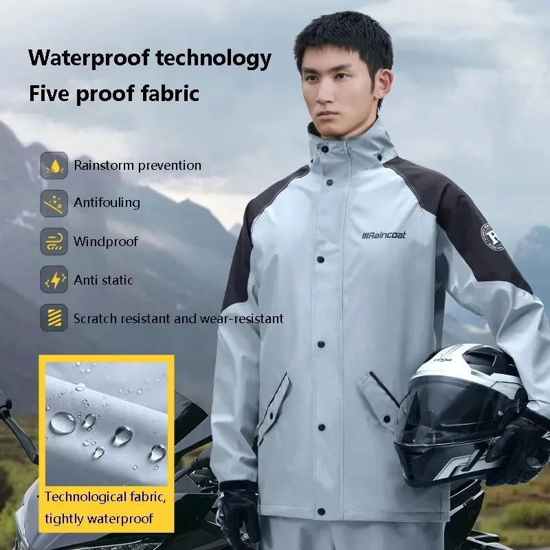 

Breathable Waterproof Motorcycle Rain Suit Unisex 2 Piece Jacket and Pants Night Reflective Scratch and Wear Resistant Gear
