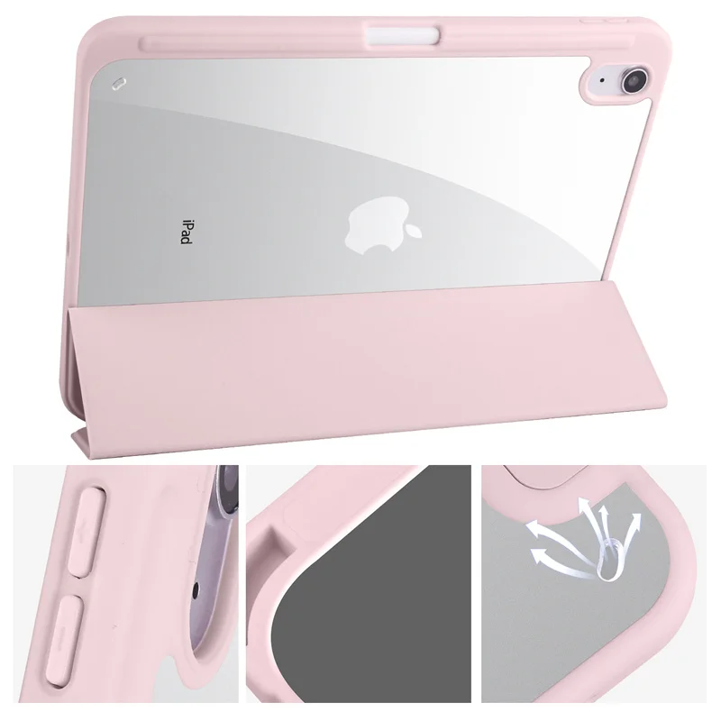 Hülle für iPad A16 11. Generation mit Stifthalter, dreifach faltbar, Acryl, transparente Rückseite, Hartschale, für iPad 10.2, 9.7, Air 5, 11, iPad 10, 9, 11. Generation, A16 Hülle – Detail 5