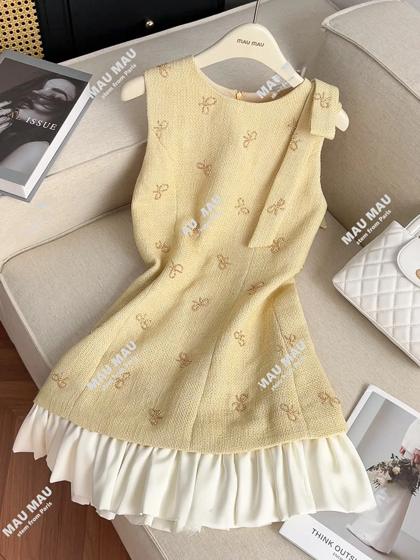 

High-End Summer 2025 Women's Dr South Oil Knot Beaded Lace Trim Svel Midi Dr Ele Commute Sle