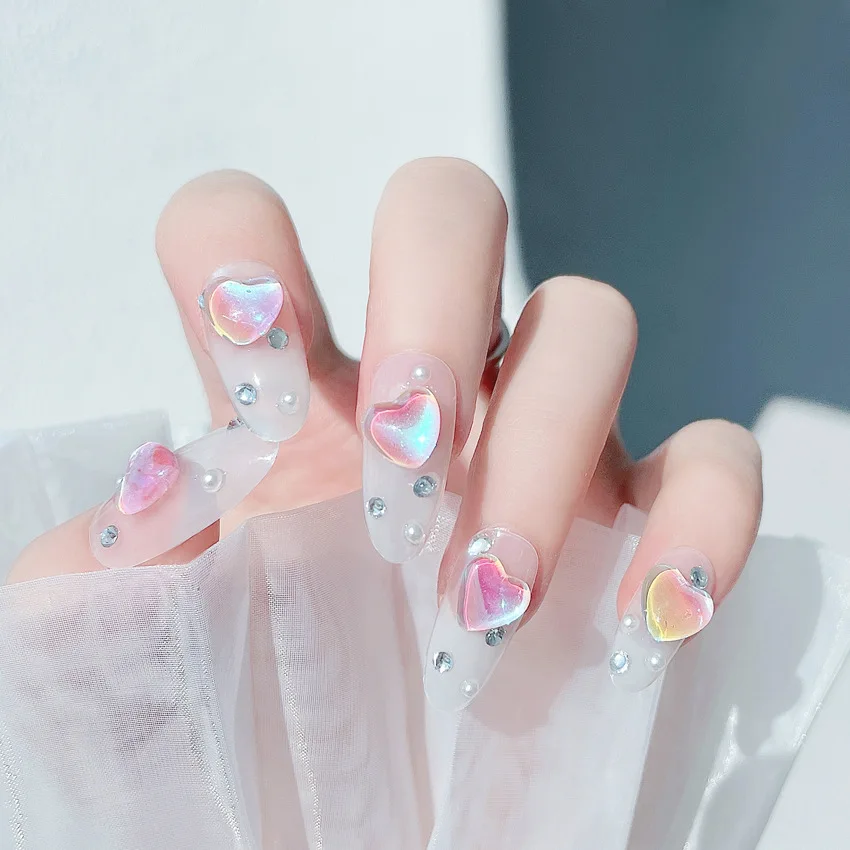 

24pcs Aurora Love Press on Nails with Free Glue Small Short Manicure Wearable Nail for Women and Girls False Nail