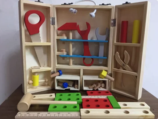 [Drôle] outils de réparation en bois enfant charpentier Construction boîte à outils garçon semblant jouer mécanique entretien modèle Kits de Construction jouet