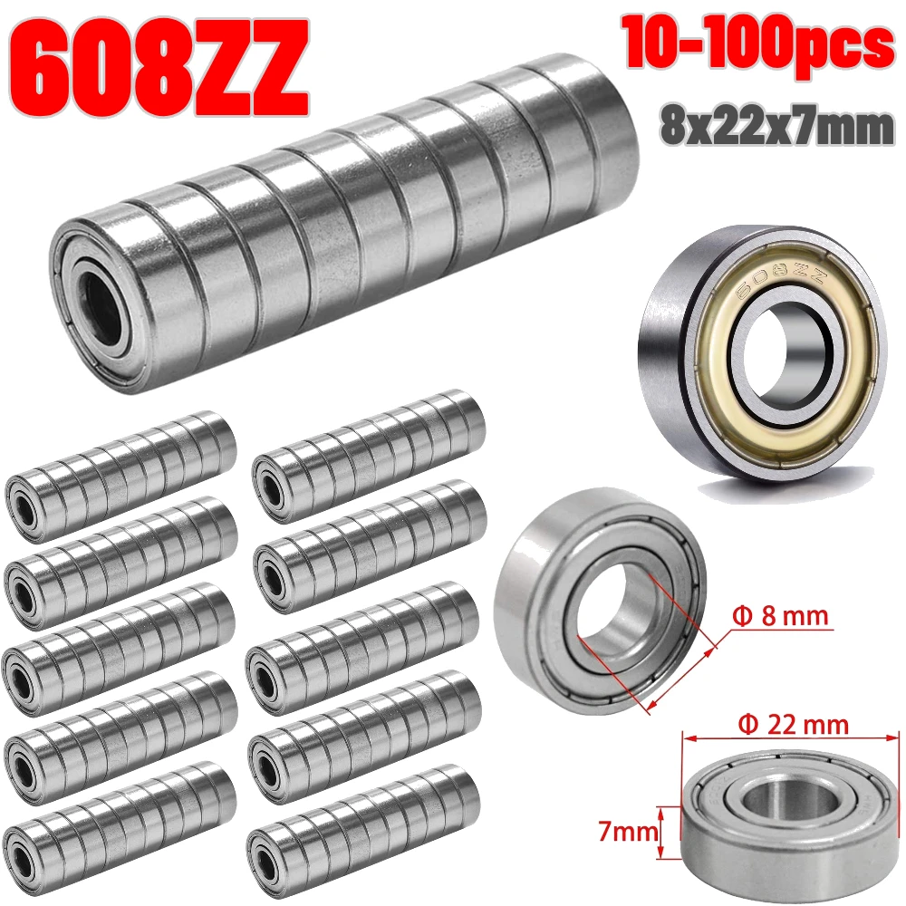 10-100 Uds 608 ZZ 608RS rodamientos de bolas 608ZZ Metal doble blindado miniatura rodamientos rígidos de bolas para monopatín 8mm X 22mm X 7mm