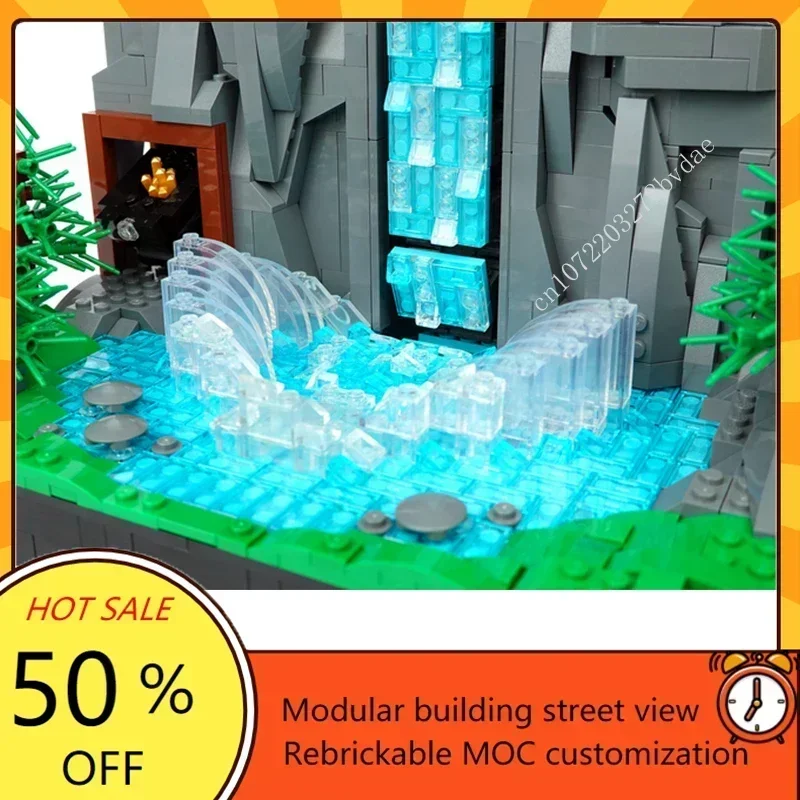 Kreatywny model ulicy z działającą wodospadem, modułowy zestaw klocków MOC, niestandardowa architektura, zabawka edukacyjna DIY do samodzielnego montażu, prezent.