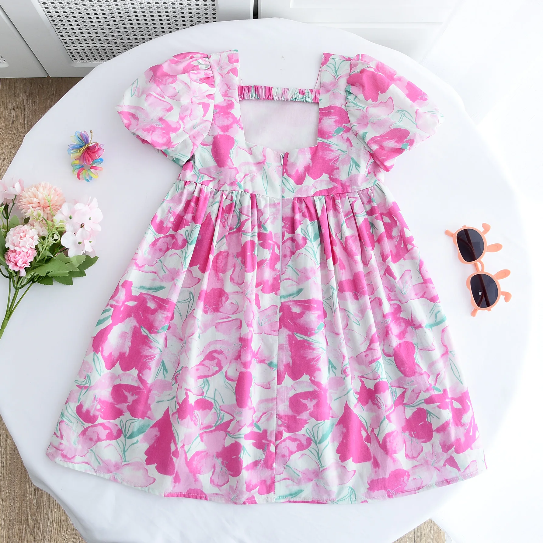 Girls Casual Dresses Floral Print Frock with Puffy Sleeves Kids Dresses for Girls  Princess Dress Kids Clothes for Girls
