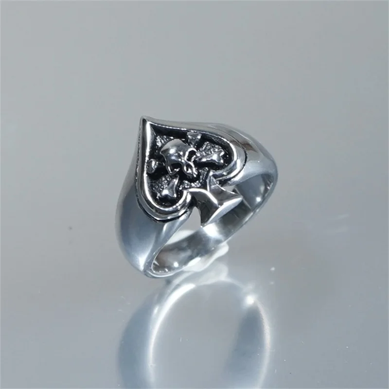 Spade Skull Ring Devil Vintage Unisex Stainless Steel Rings Gift For Mens Skeleton Unique Punk Simple Gothic Jewelry Wholesale