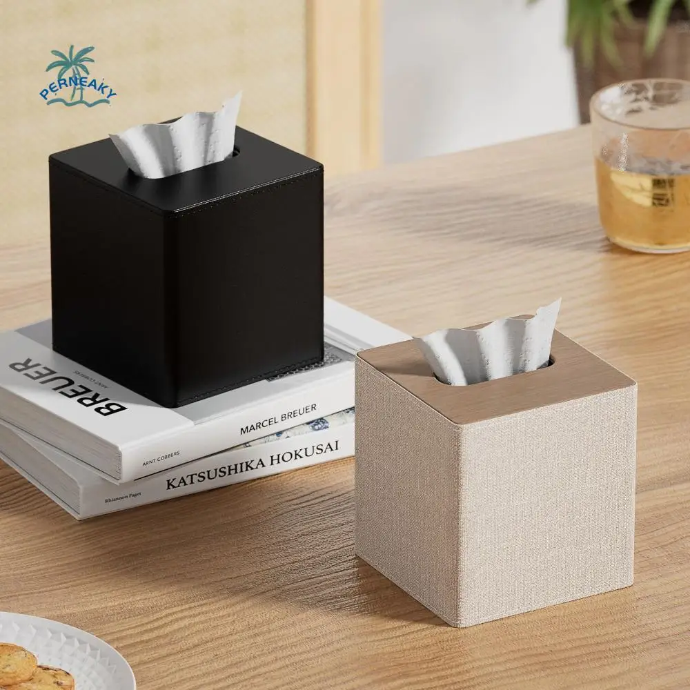 

Light Luxury Desktop Roll Paper Box PU Leather Practical Square Tissue Holder Fashion Sturdy Napkin Holder Car Accessory