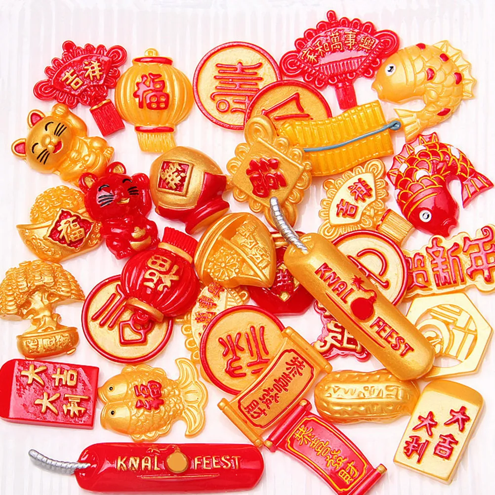 

30Pcs Festive Chinese New Year DIY Resin Flatback Decorations for Gifts and Crafts DIY Accessories Resin Flatback Accessories