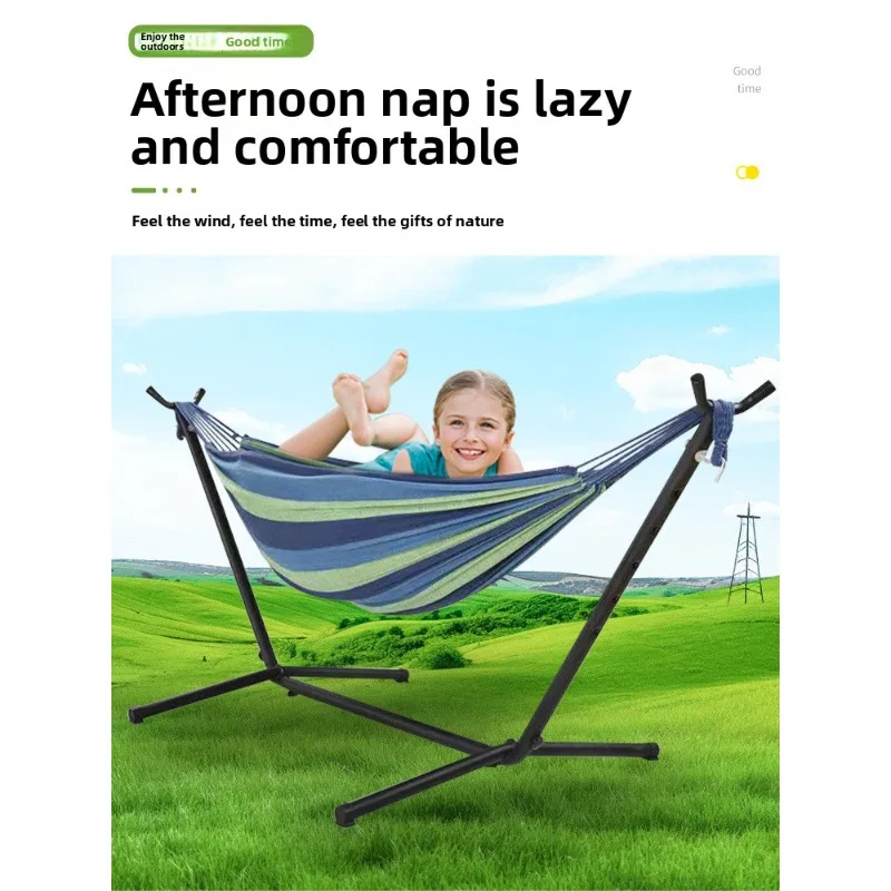 Outdoor Leisure Hammock Camping Hammock Portable Single Bracket Hammock Cotton Rope Anti-rollover Hammock with Stand