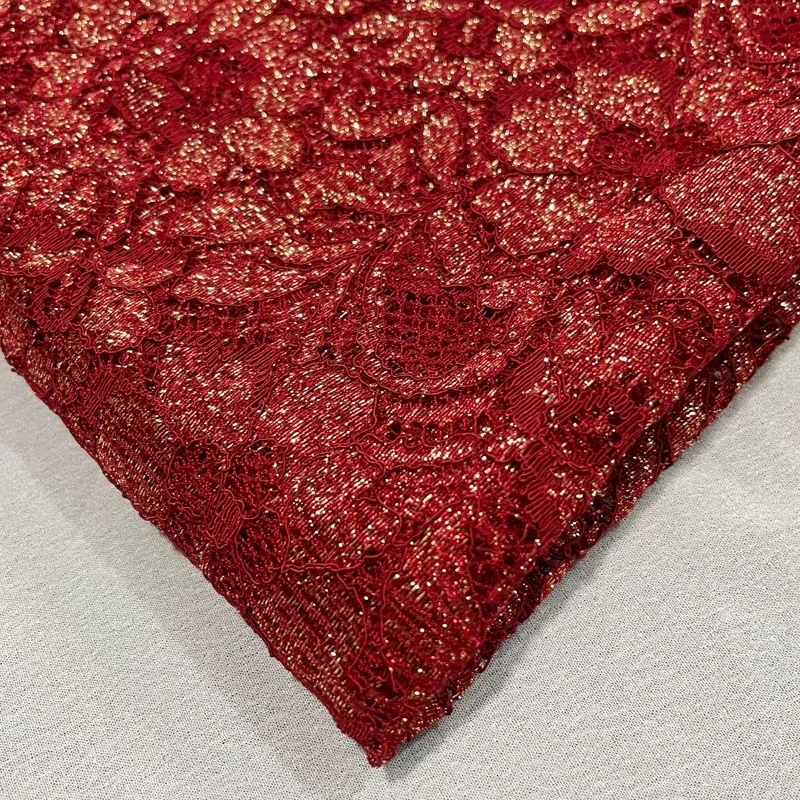 

Gold Wire Lace Fabric Soft Skin Friendly Fashionable Hollow out Sparkling Clothing Fabric for DIY Projects