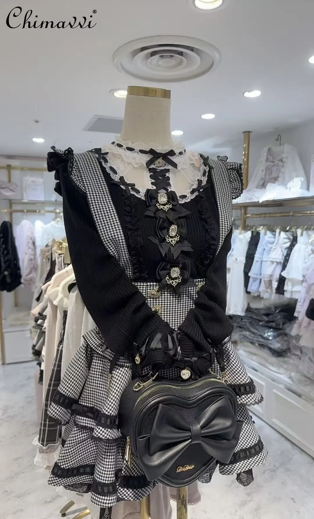 النمط الياباني ليز لطيف القوس الدانتيل المرقعة محبوك سترة الخريف جديد فتاة حلوة طويلة الأكمام أنيقة الأميرة سترة أعلى