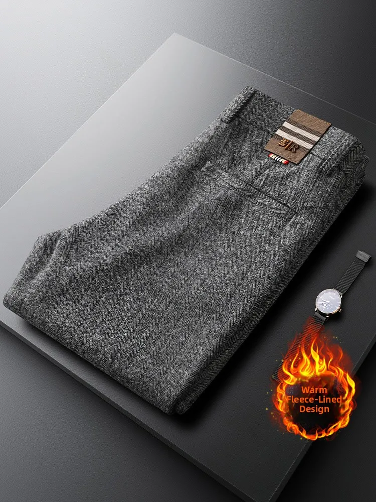 

Fce Lined Thi ey Busin повседневные брюки мужские осенне-зимние теплые тонкие прямые шерстяные брюки Faionable Ci...