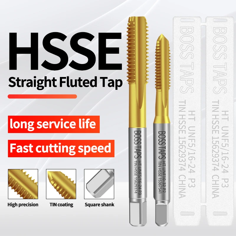 BOSS TAPS HSSE-M35 JIS Standard TIN Coating Straight Fluted Hand Tap UNF 0-80 1-72 2-64 3-56 4-48 1/4 Machine Screw Thread Taps