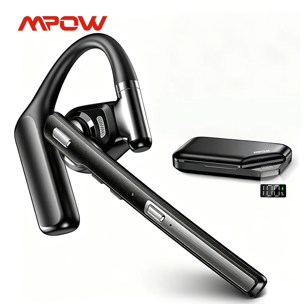 Mpow A6 Bluetooth 6.0 Headset with Microphone 96-Hour Open Ear Noise Canceling Wireless Earpiece Mute Button for Trucker Office