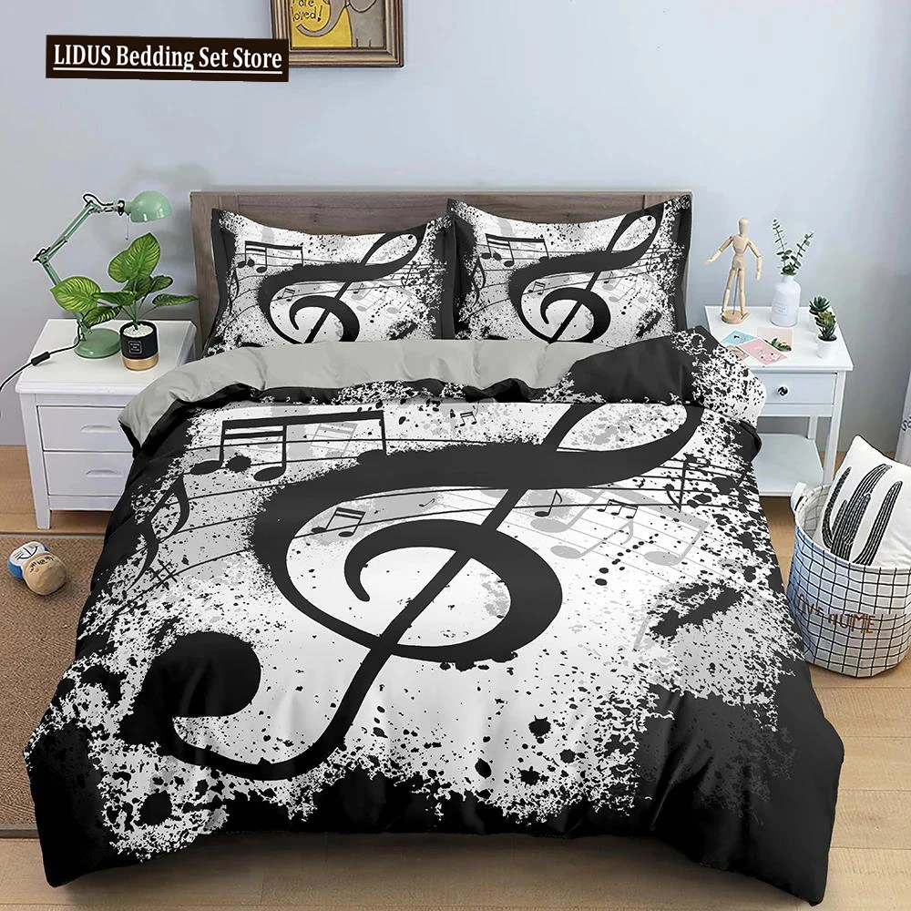 Music Notes Bedding Set Duvet Cover Set Piano Keys Keyboard Bed Set Classic Music Melody Comforter Cover For Kids Boys Girls