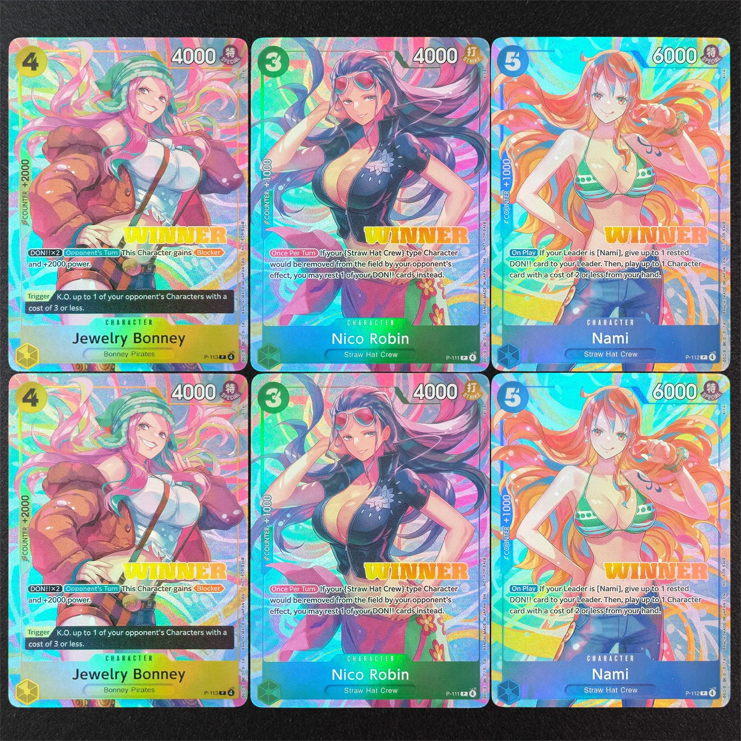 Handgemachte Proxy-Karten: One Piece Heldeninnen Kampf-Gewinner-Pack – Bonney, Robin, Nami – Sammelkarten-Spielzeug