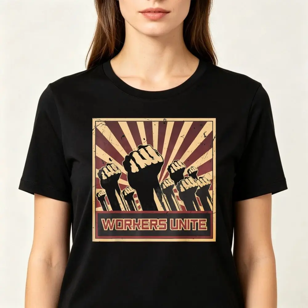 Workers Unite Communist Design Socialist Workers Communism Graphic Printed CCCP USSR T-Shirt Short Sleeve Unisex Clothing
