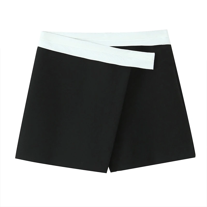 Willshela Damesmode Zwart Patchwork Zijrits Minirokken Shorts Vintage Hoge Taille Vrouwelijke Chique Dame Shorts