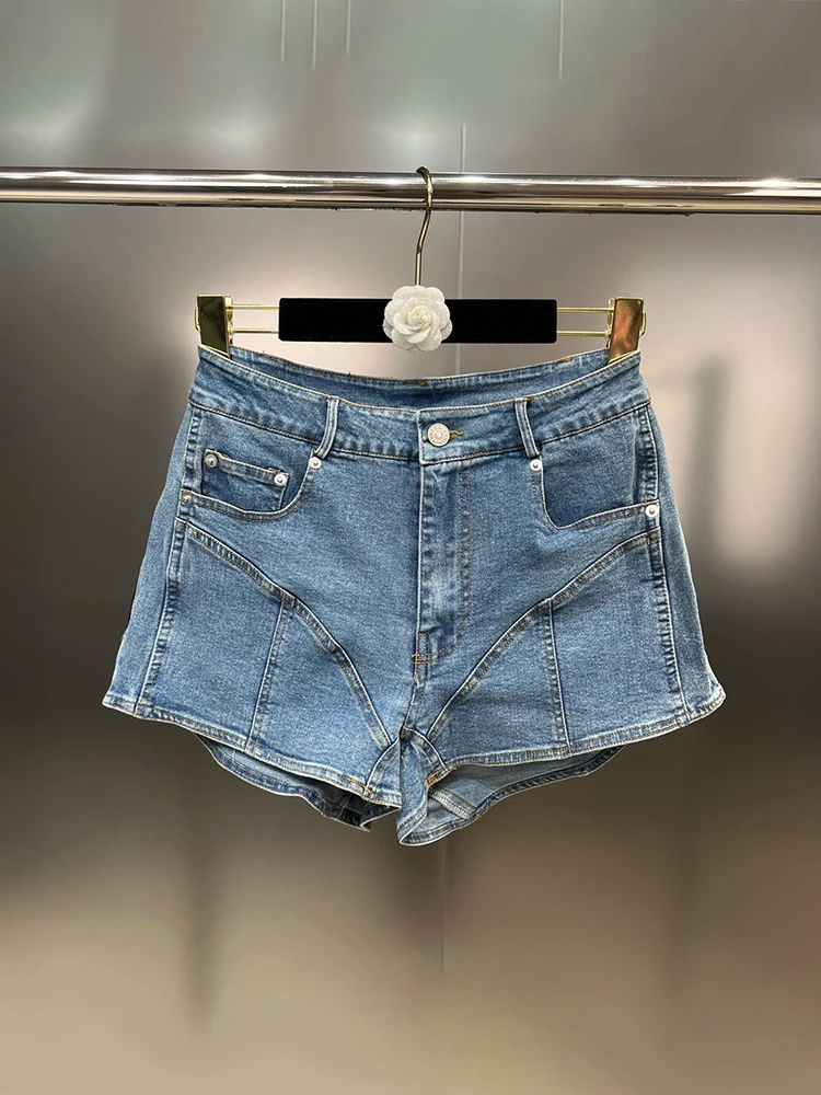 Imagem -03 - Deat-shorts Jeans Femininos com Cores Contrastantes Jeans Curtos de Cintura Alta Streetwear Solto Moda Tendência Verão 11xx3039 2024