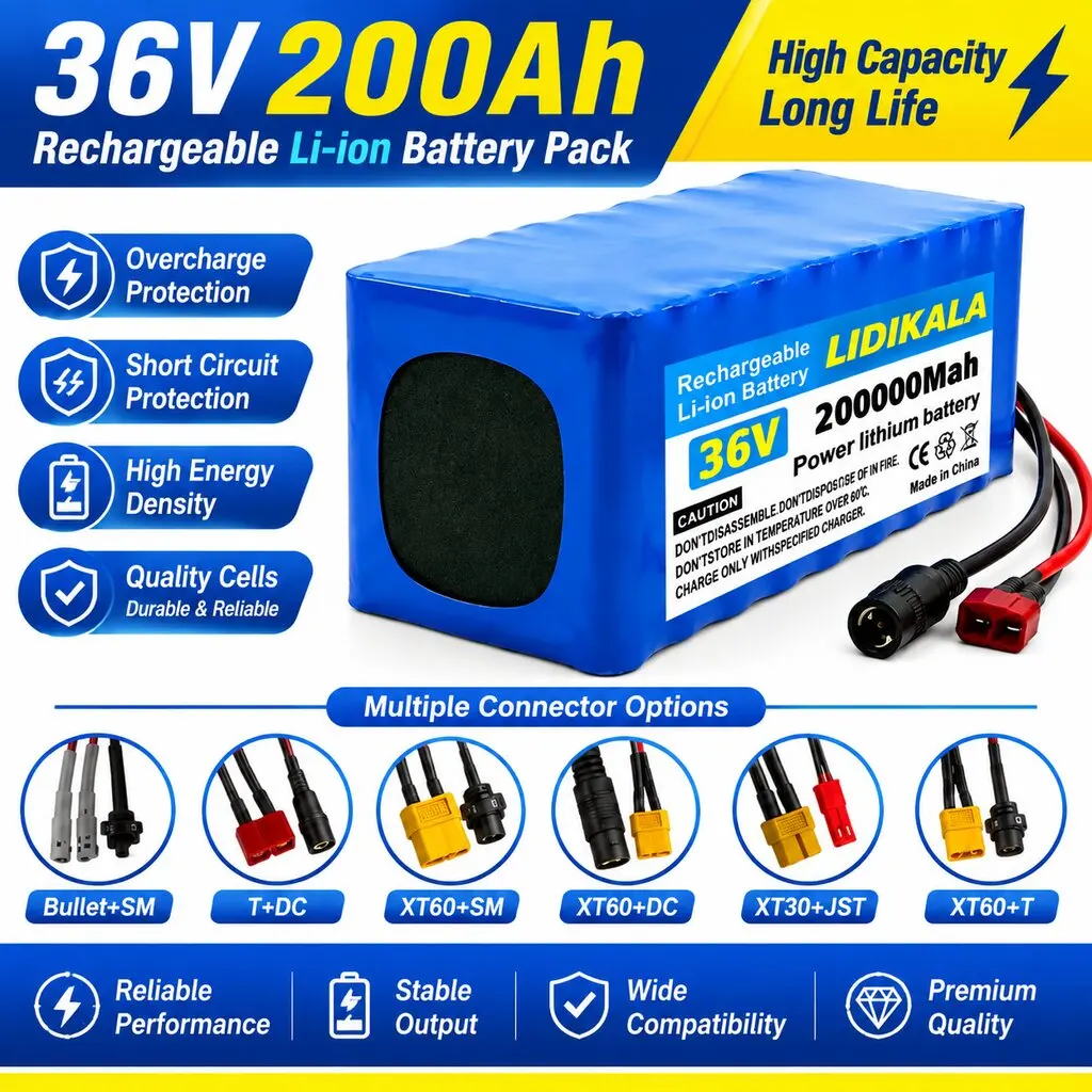36V 200Ah Hochleistungsakku 18650 10S4P 500W mit BMS-Schutz und Ladegerät 42V für Elektrofahrzeuge