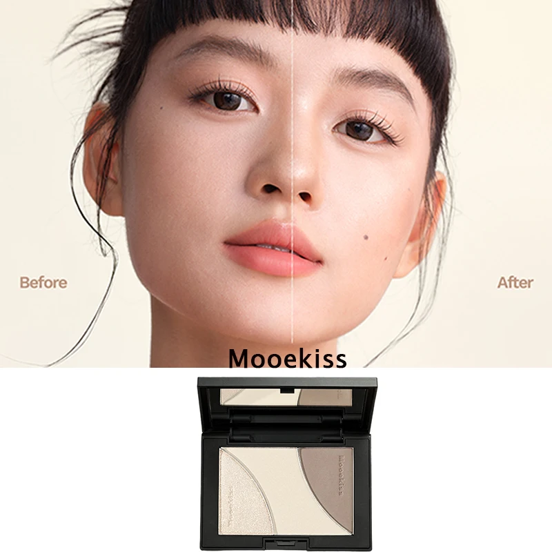 Mooekiss Highlighter Contour Blush Powder Palette 3 Colors Matte Pearlescent 3D Facial Bronzer Brighten Eye Shadow Nose Makeup