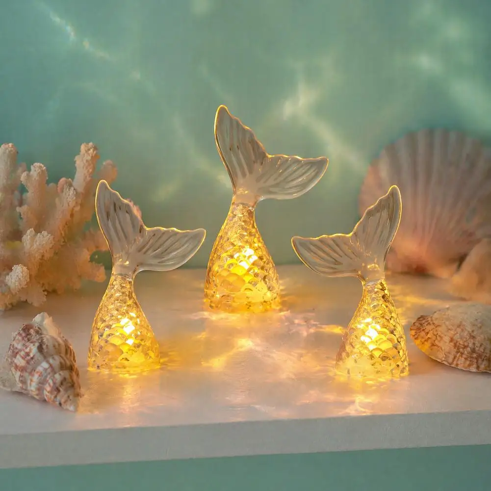 Mermaid Tail Night Light, LED Glowing Crystal Candle Decorative Lamp for Bedroom, Healing Underwater Tabletop Decor Desk Light