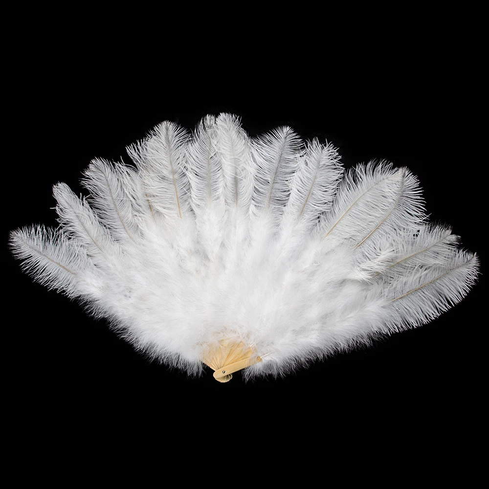 1 piece collapsible ostrich feather fan white 13 dominoes fan 75CM creative crafts, prom decorations.