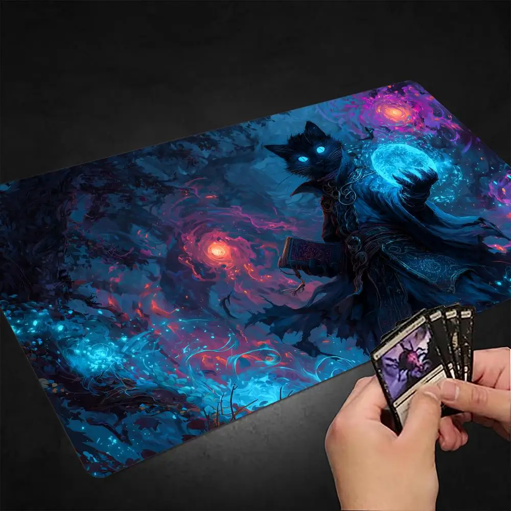 

Игровой коврик Void Black Cat Scholar MTG для карточных игр Magic с прошитыми краями, нескользящий, прочный, для настольных игр и TCG