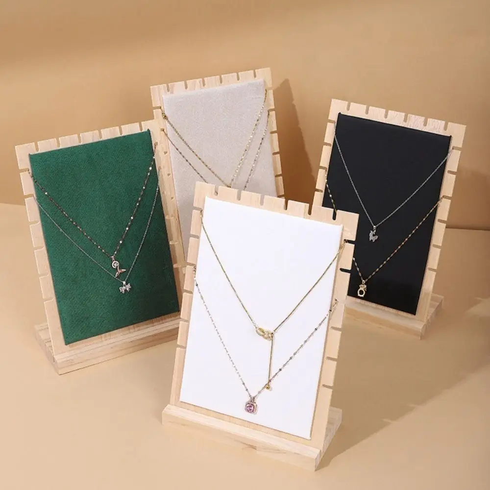 

New Wood Jewelry Display Stand Square Detachable Necklace Organizer Vertical PU Earrings Shelf Jewelry