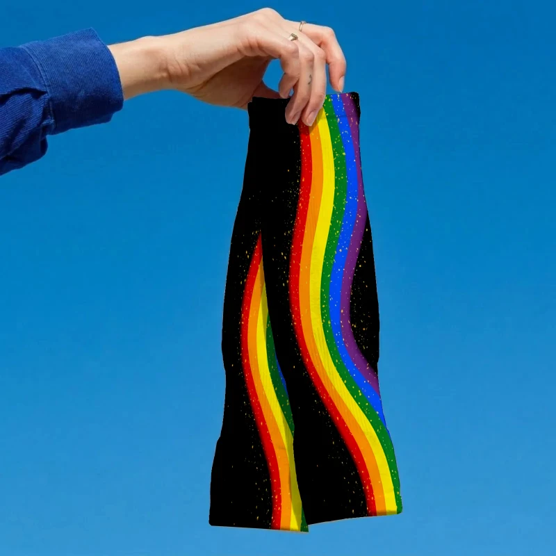 Unisex Cooling Arm Sleeves, Vibrant and Energetic with Rainbow Wave Pattern and Starry Sky Accents, Features Thumb Holes