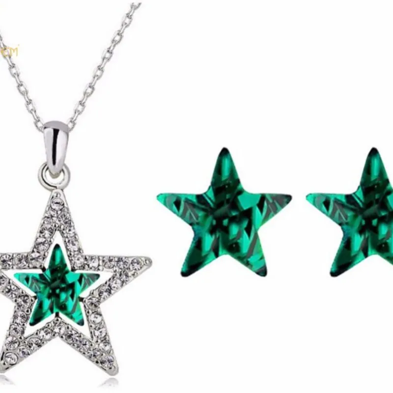 جودة كريستال نمساوي خمسة نقاط قلادة قلادة القرط مجوهرات الأزياء setlover هدية سحر الصيف فتاة brithday wed