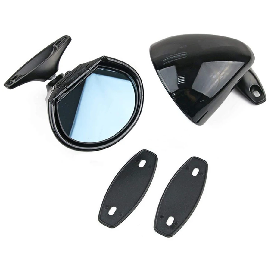 2pcs Vintage Style Classic Retro Rearview Mirror PAIR Universal Glossy Black Door Side Wing View Mirror L+R