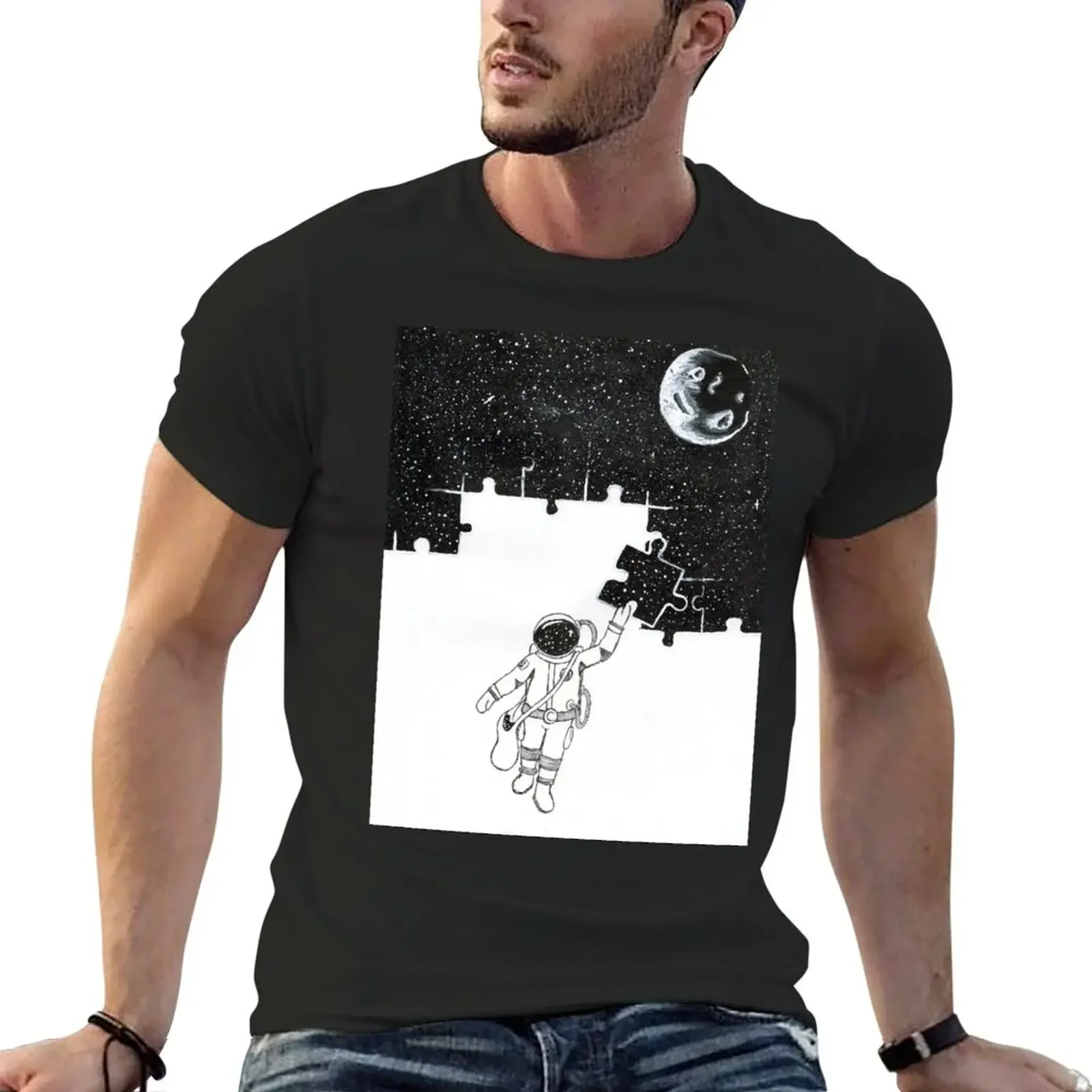 Puzzling through Space T-Shirt funnys cute tops summer tops vintage clothes mens graphic tshirts