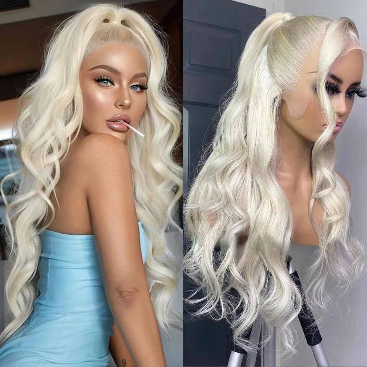 

13x4 Platinum Blonde Body Wave Lace Front Wig Human Hair White Blonde 180% Density Human Hair Wigs 20-30 Inch Ship From US