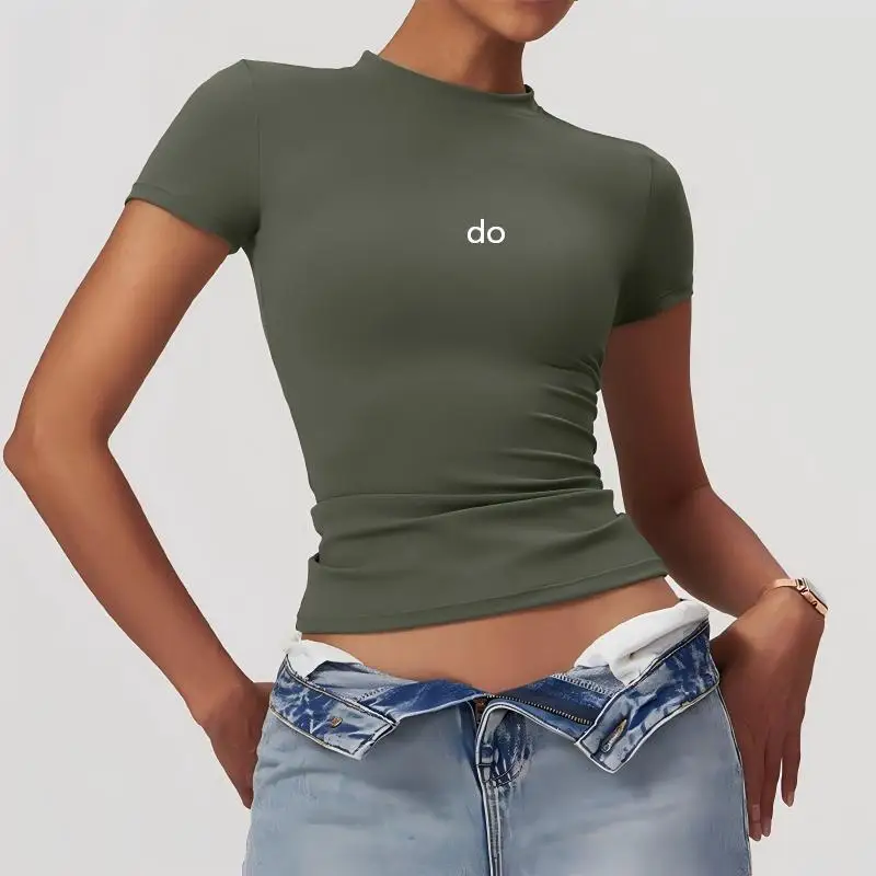 Casual and versatile tight yoga short sleeved quick drying nude fitness top, slim fit running shoulder yoga top