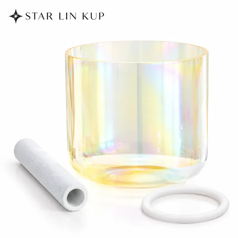 STAR LIN KUP 7 Inch Citrine Clear Quartz Crystal Singing Bowl with Mallet for Sound Healing Meditation Yoga Chakra Balance