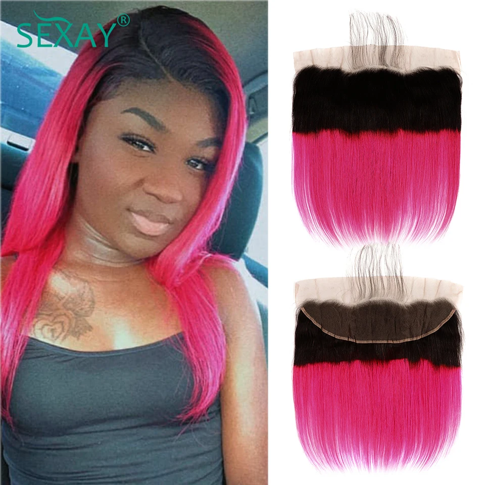 Ombre Hot Pink Color Lace Frontal Pre Plucked Sexay Human Hair 2 Tone 1B Honey Blonde Free Part 13x4 Ear To Ear Lace Frontal