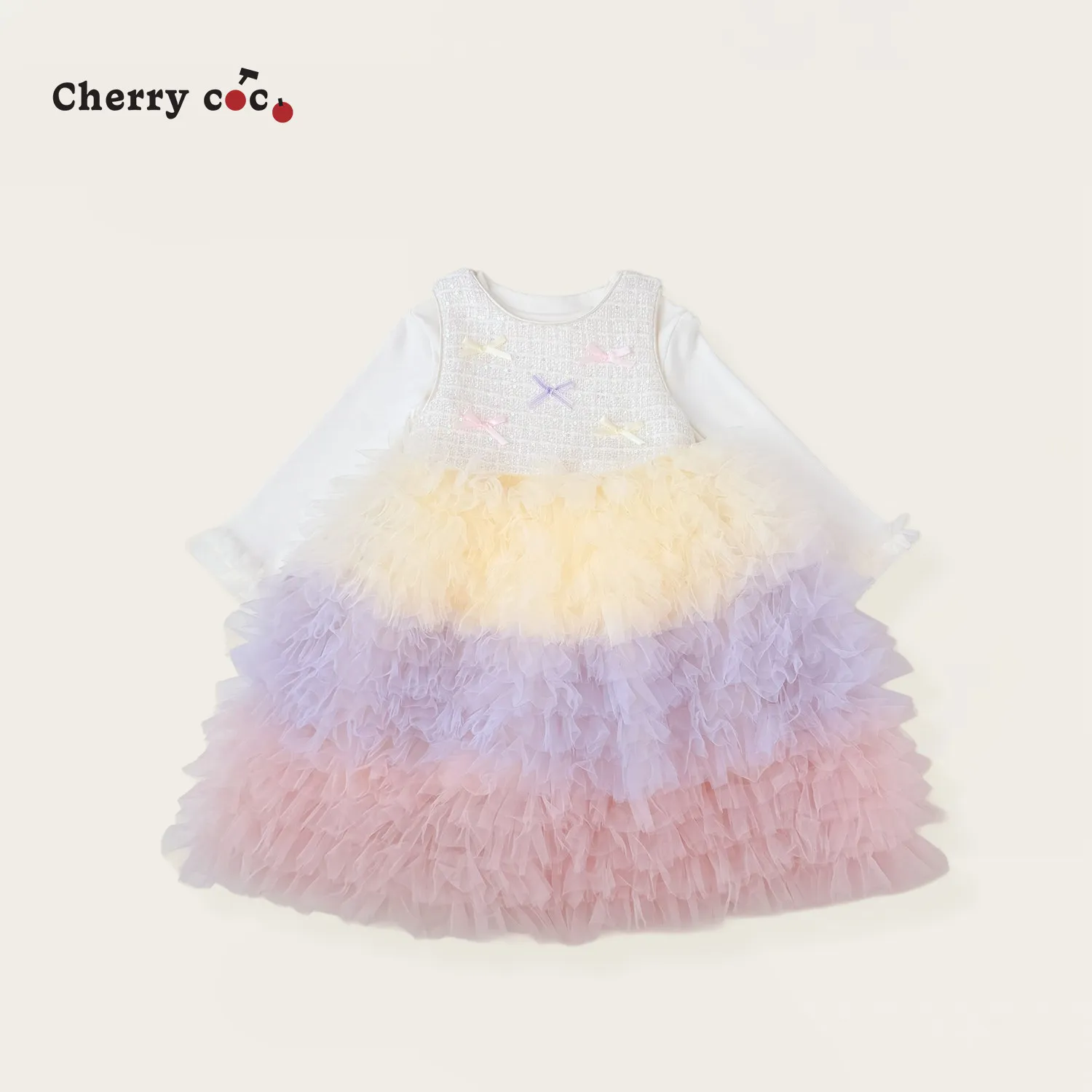 Girls' Dress Autumn/Winter New Style Baby Girl's Little Fragrant Wind Rainbow Mesh Skirt Princess Dress Birthday