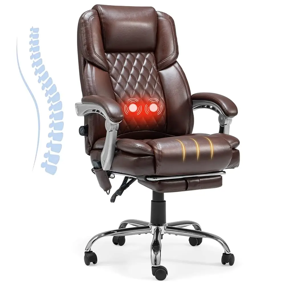 

2-Point Massage Office Chair With Lumbar Support, Heated Executive Office Chair With Reclining Backrest, Computer Gaming Chair