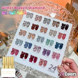 Vendeeni 24 Color/Set Glitter Broken Diamond Gel Nail Polish Shiny Galaxy UV Soak Off Gel Varnish Flash Gel Lacquer For Nail Art
