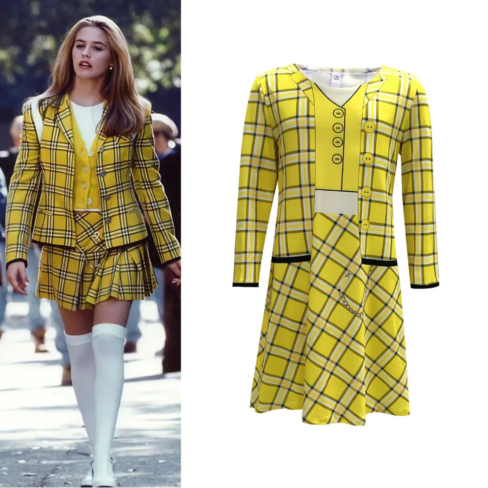 Cher Horowitz Dress Clueless Cosplay Costume Children Plaid School Uniform Halloween Girl Cosplay Clothings