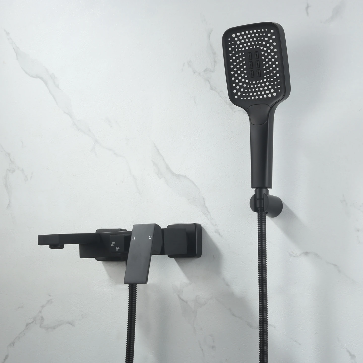 

Bathtub Faucet Set with Hand Shower Wall Mounted Bathroom Tub Faucet Combo Set Bath Tub Faucet with Handheld Shower Black